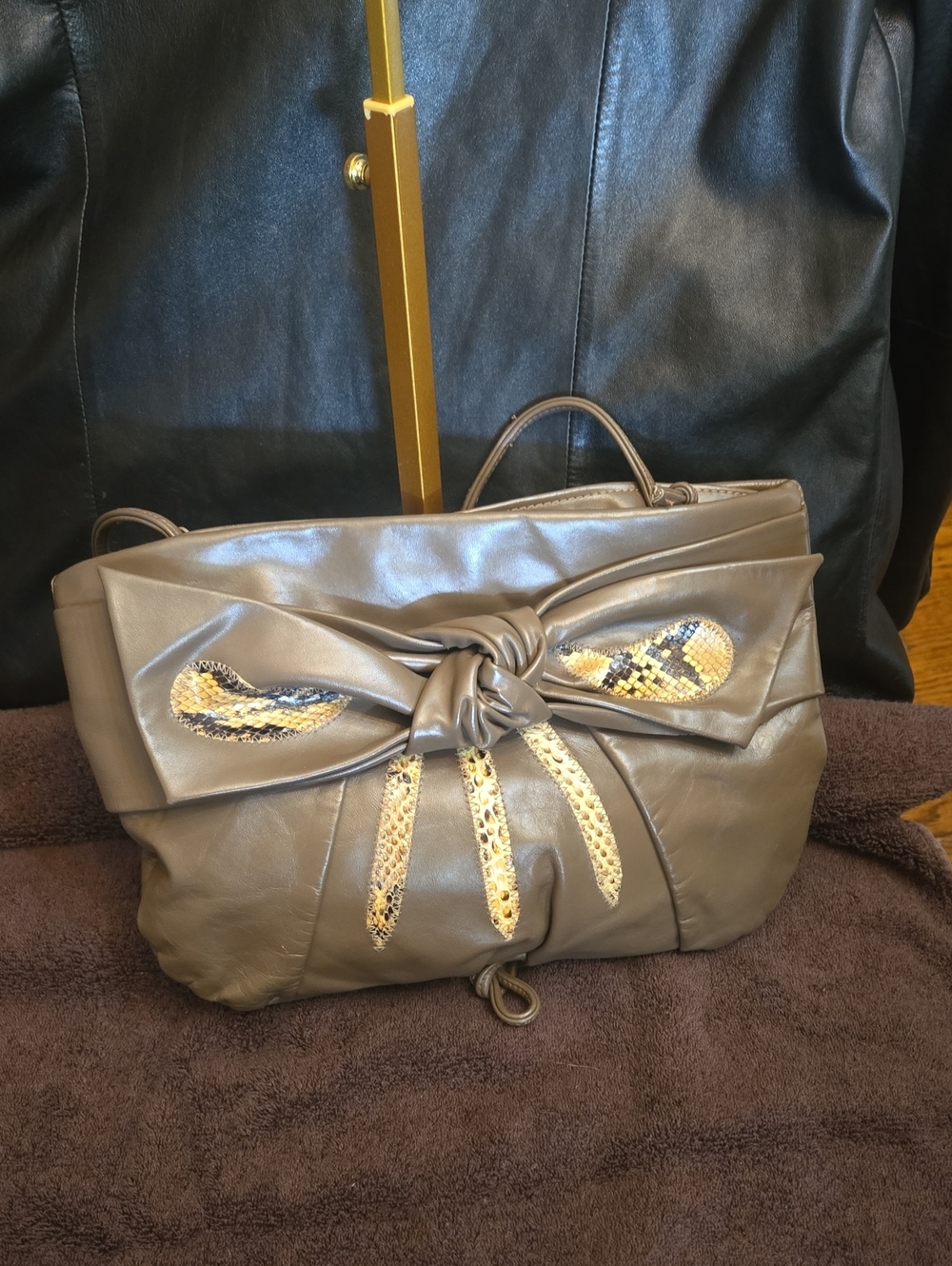 Taupe  Knot-Front Tote with Gold Snake-Print Accents